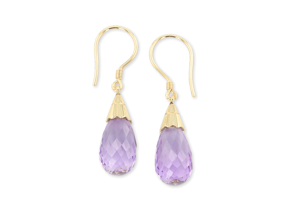 Amethyst Light 20x10mm Briolette 9ct YG Earrings