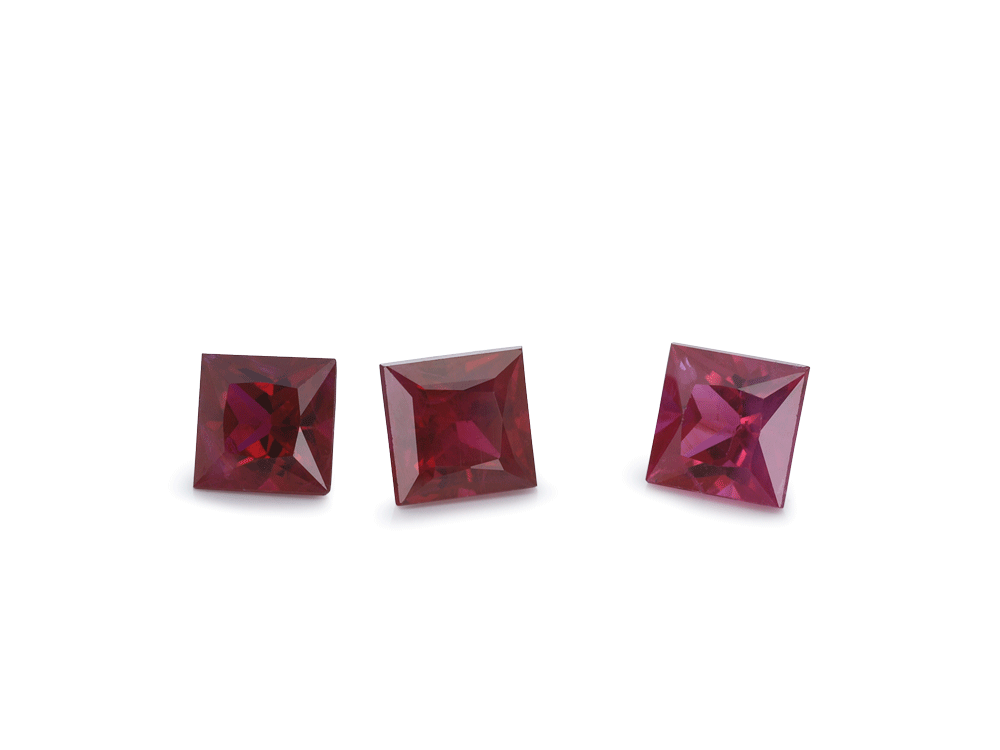 Ruby 3.25mm Square Princess Cut Good Red