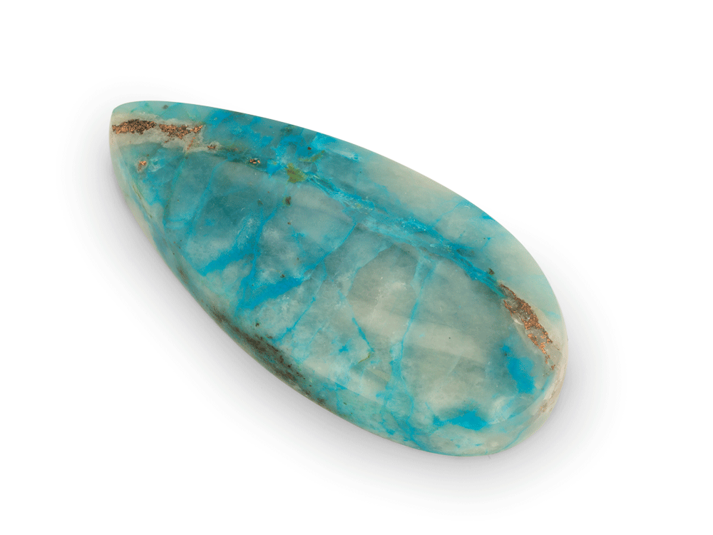 Copper, Chrysocolla Quartz 42x20mm Pear Shape 