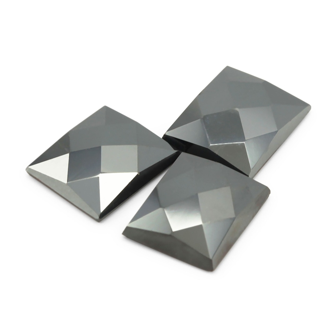 Haematite 12x10mm Rectangle Chequerboard Top Flat Back