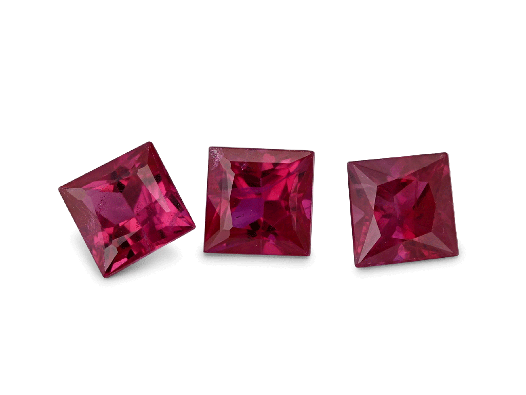 Ruby 3.2-3.3mm Princess Cut Bright Red Good Quality