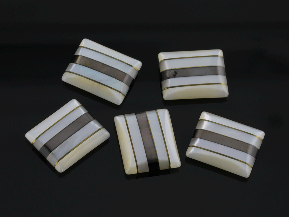 Mother of Pearl 12x10mm Rectangle Buff Top 3 Vertical Stripe across