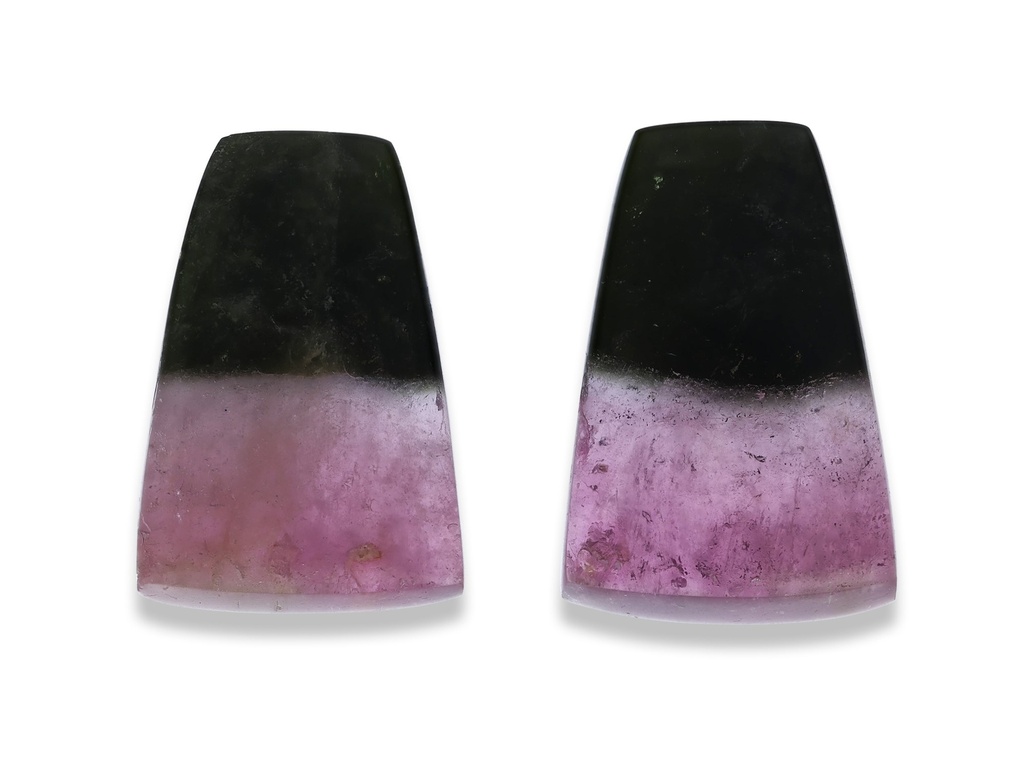 Bi Colour Tourmaline 11.5x13.5x9mm Tapered Baguette PairPink Green PAIR