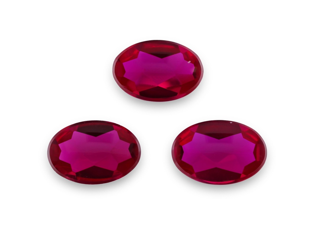 Synthetic Ruby 9x7mm Oval Buff Top Dark Pink