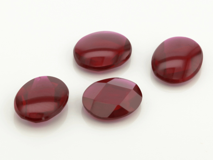 Synthetic Ruby 10x8mm Oval Buff Top Dark Red