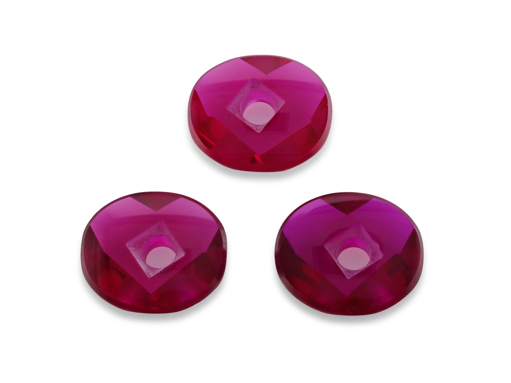 Synthetic Ruby 14x12mm Oval Buff Top Countersunk Bright Red