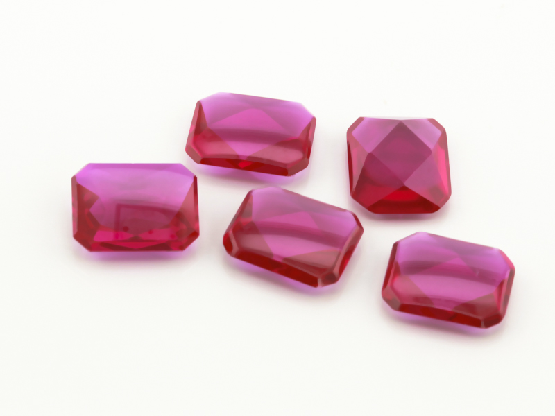 Synthetic Ruby 10x8mm Octagonal Buff Top Bright Red