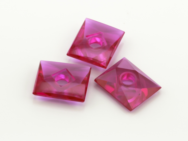 Synthetic Ruby 12x10mm Countersunk Rectangle Buff Top Bright Red