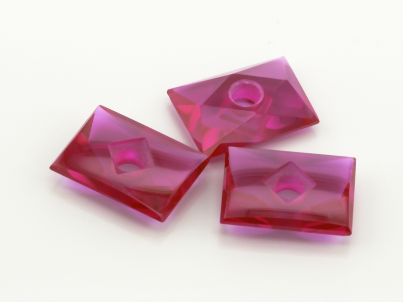 Synthetic Ruby 14x10mm Countersunk Rectangle Buff Top Bright Red