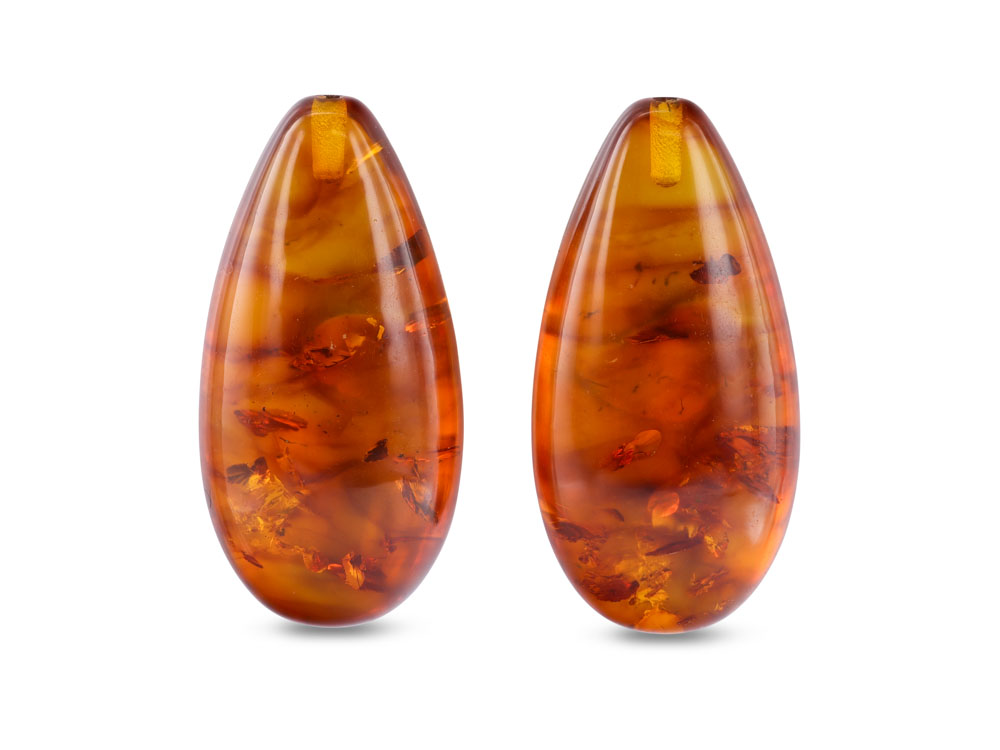 Pressed Amber 20x10x6mm Flat Drop Pair