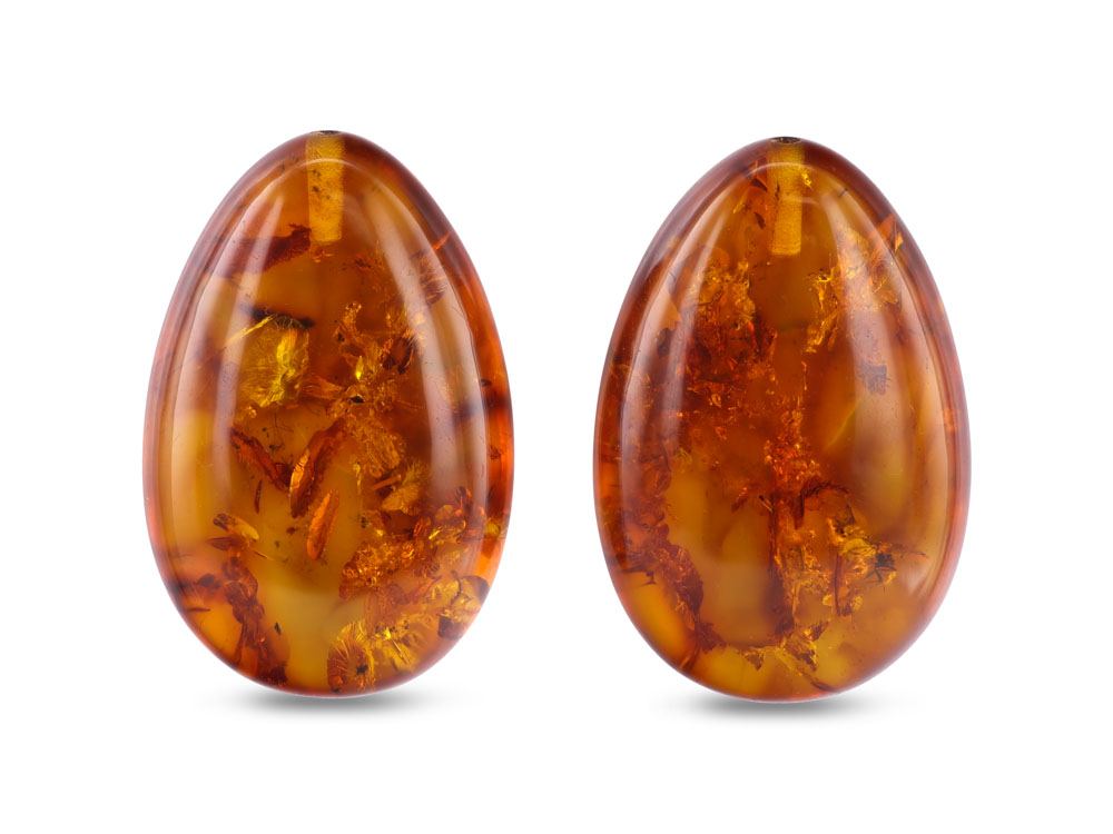 Pressed Amber 18x12x6mm Flat Drop Pair