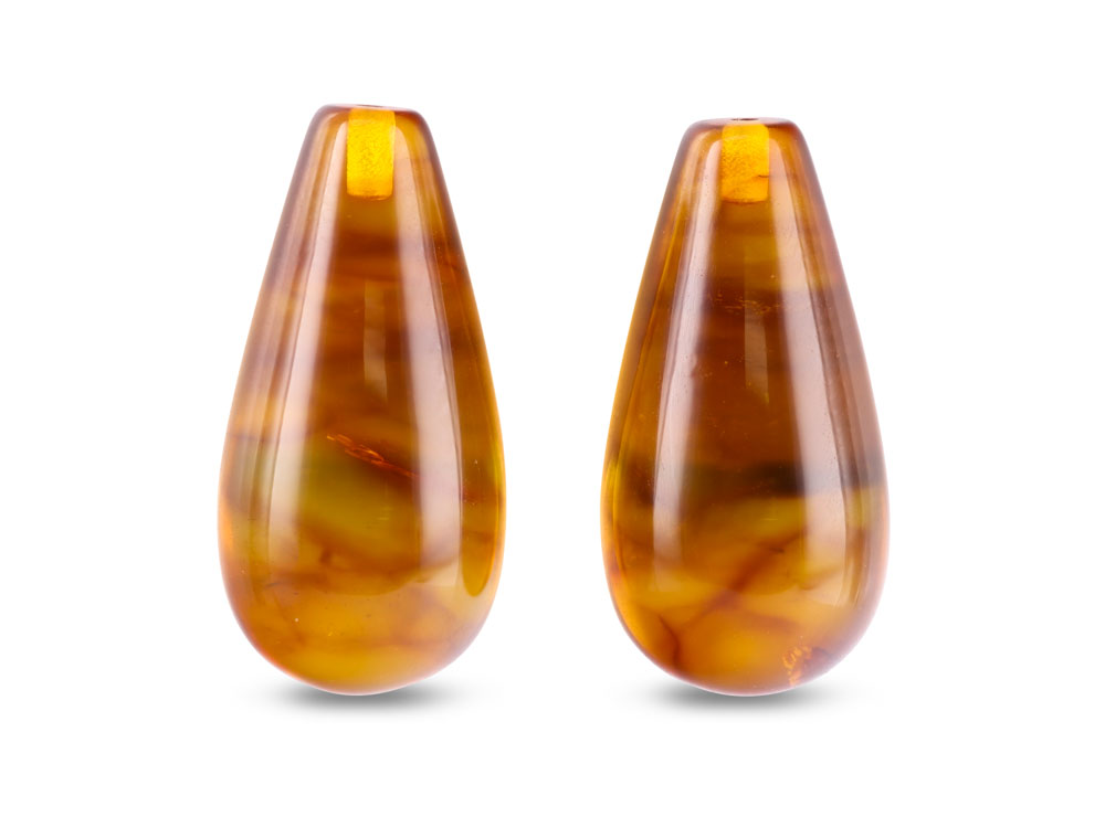 Pressed Amber 20x10mm Polished Drop Pair