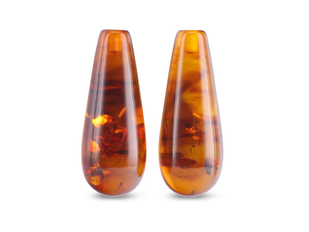 Pressed Amber 20x8mm Polished Drop Pair