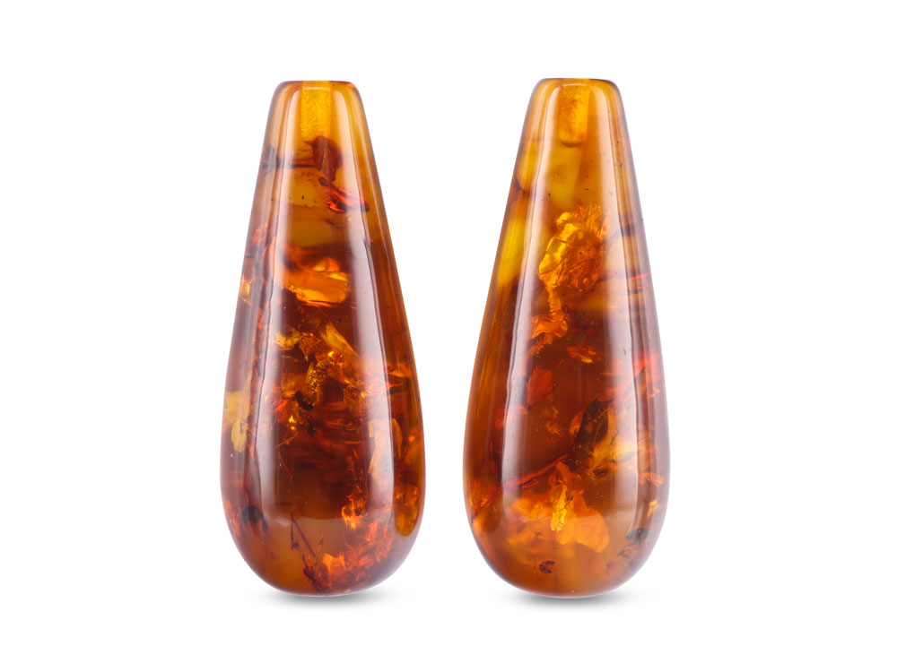 Pressed Amber 23x9mm Polished Drop Pair