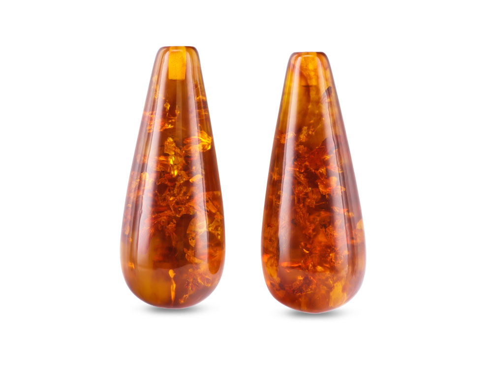 Pressed Amber 25x10mm Polished Drop Pair