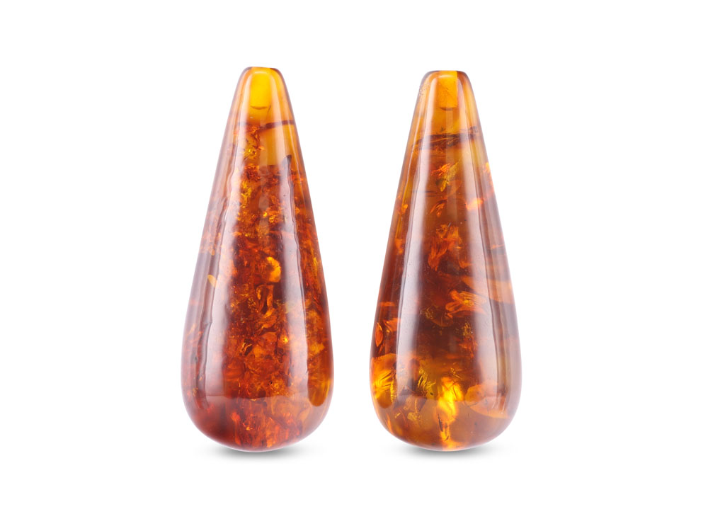 Pressed Amber 30x12mm Polished Drop Pair