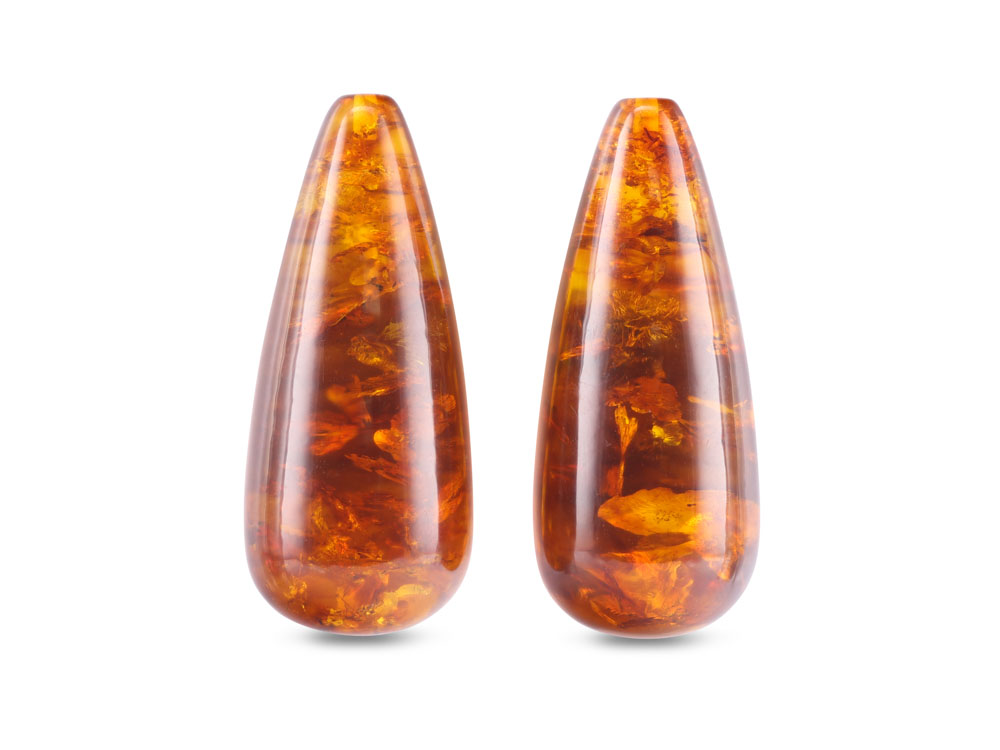 Pressed Amber 35x15mm Polished Drop Pair