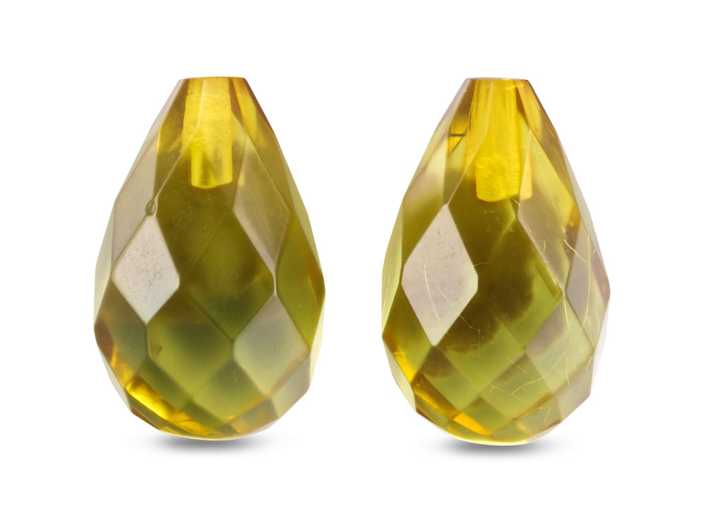 Green Amber 12x8mm  Briolette Pair