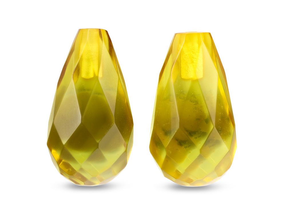 Green Amber 12x7mm Briolette Pair