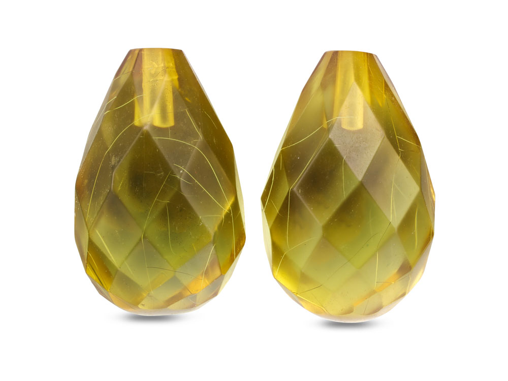 Green Amber 13x8mm Briolette Pair