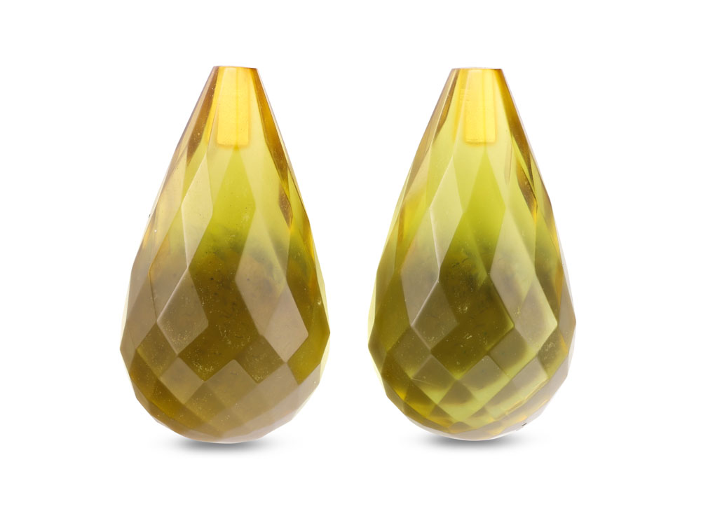 Green Amber 18x10mm Briolette Pair