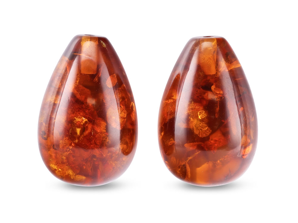 Pressed Amber 15x10mm Polished Drop Pair