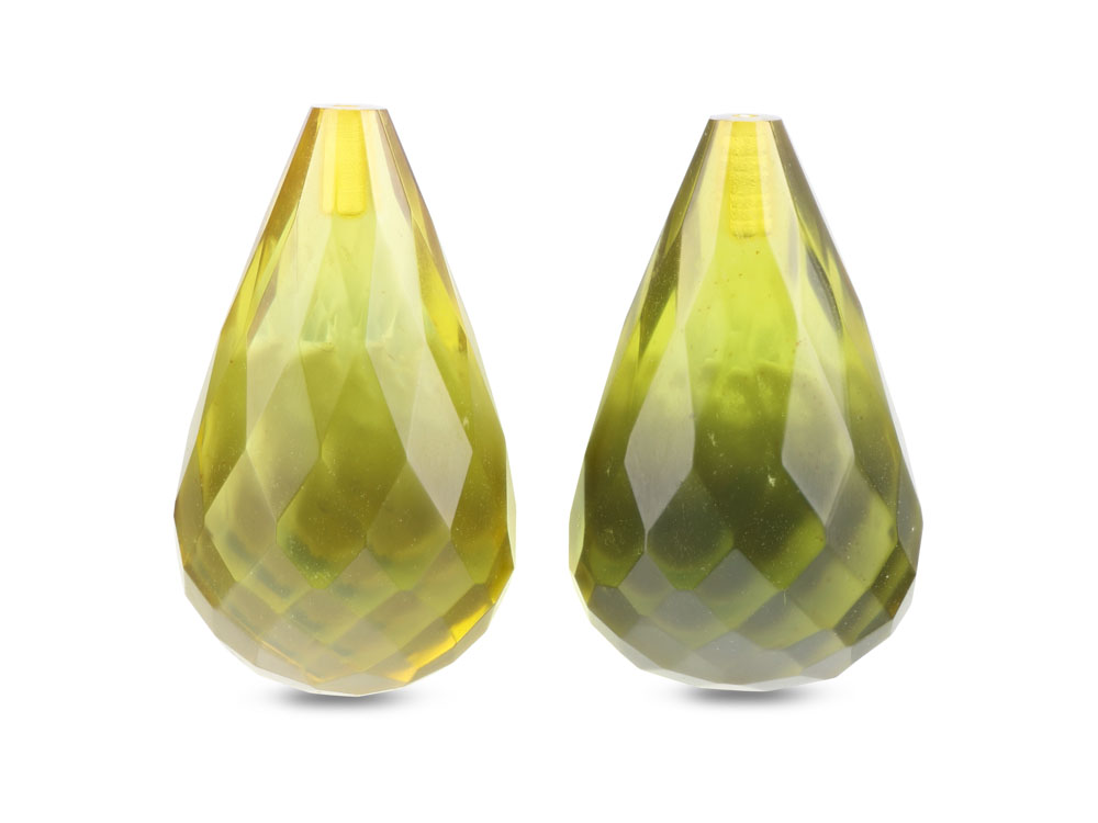 Green Amber 22x13mm Briolette Pair