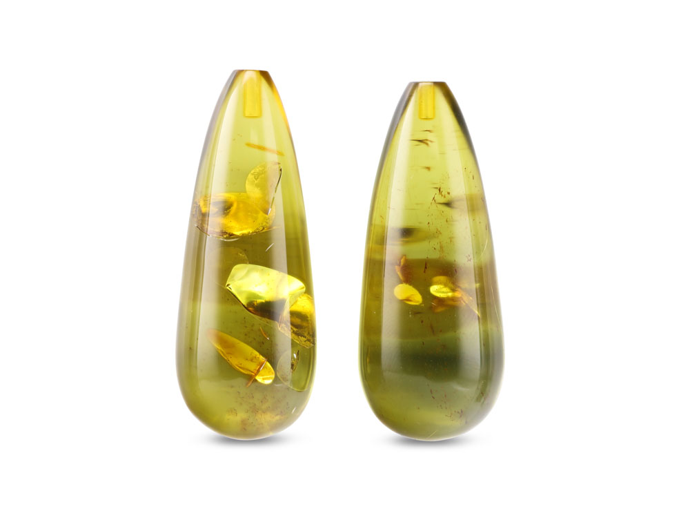 Green Amber 36x14mm Drop Pair