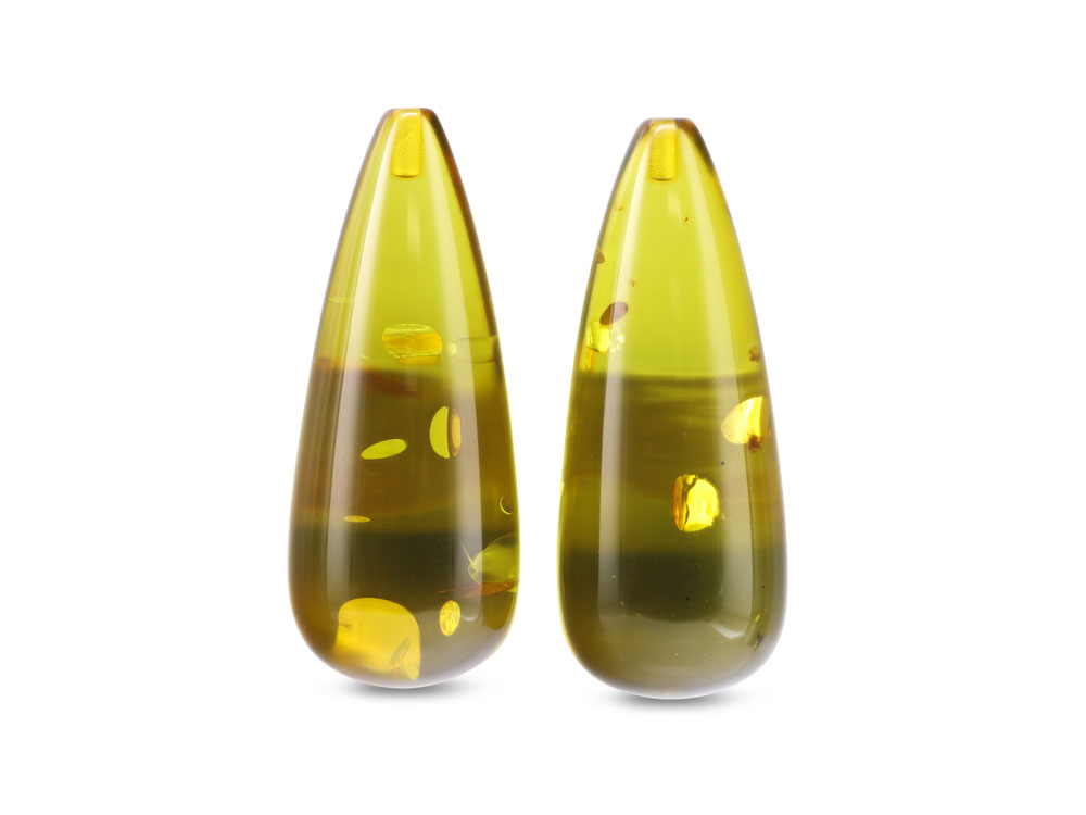 Green Amber 35x14mm Drop Pair