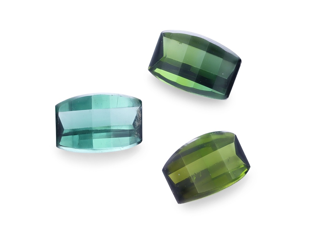 Blue Green Tourmaline 5x3mm Barrel Chequerboard