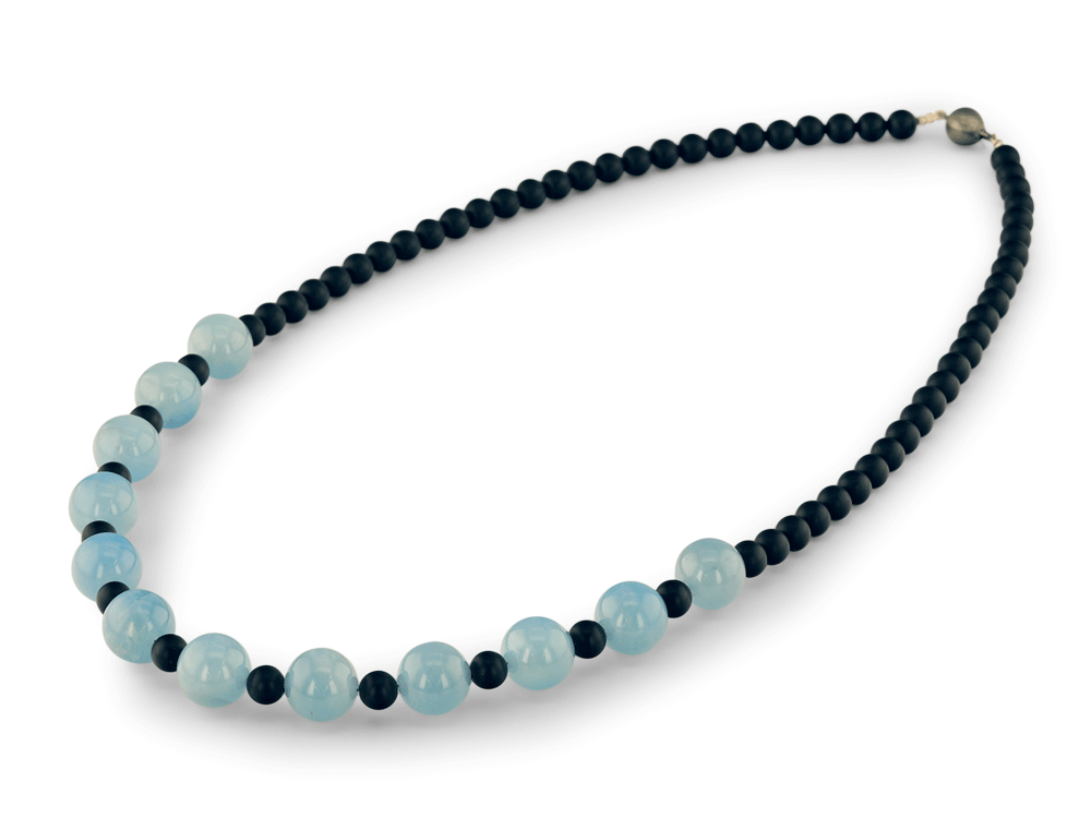 Aqua & Onyx Strand w Blk Rhdm 8.00mm Matt Clasp Finished