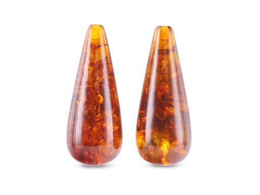 [AMBD-30A] Pressed Amber 30x12mm Polished Drop Pair