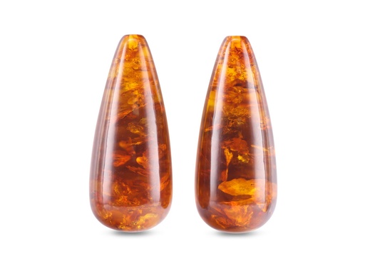 [AMBD-35A] Pressed Amber 35x15mm Polished Drop Pair