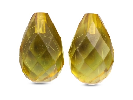 [AMGB-13A] Green Amber 13x8mm Briolette Pair