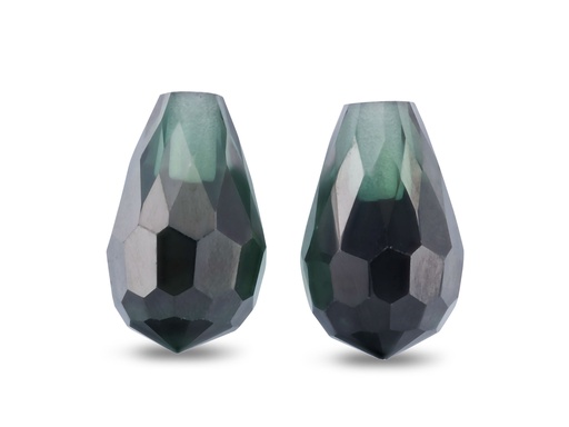 [BRZJ3016] Cubic Zirconia 8x5mm Briolette Dark Green Pair